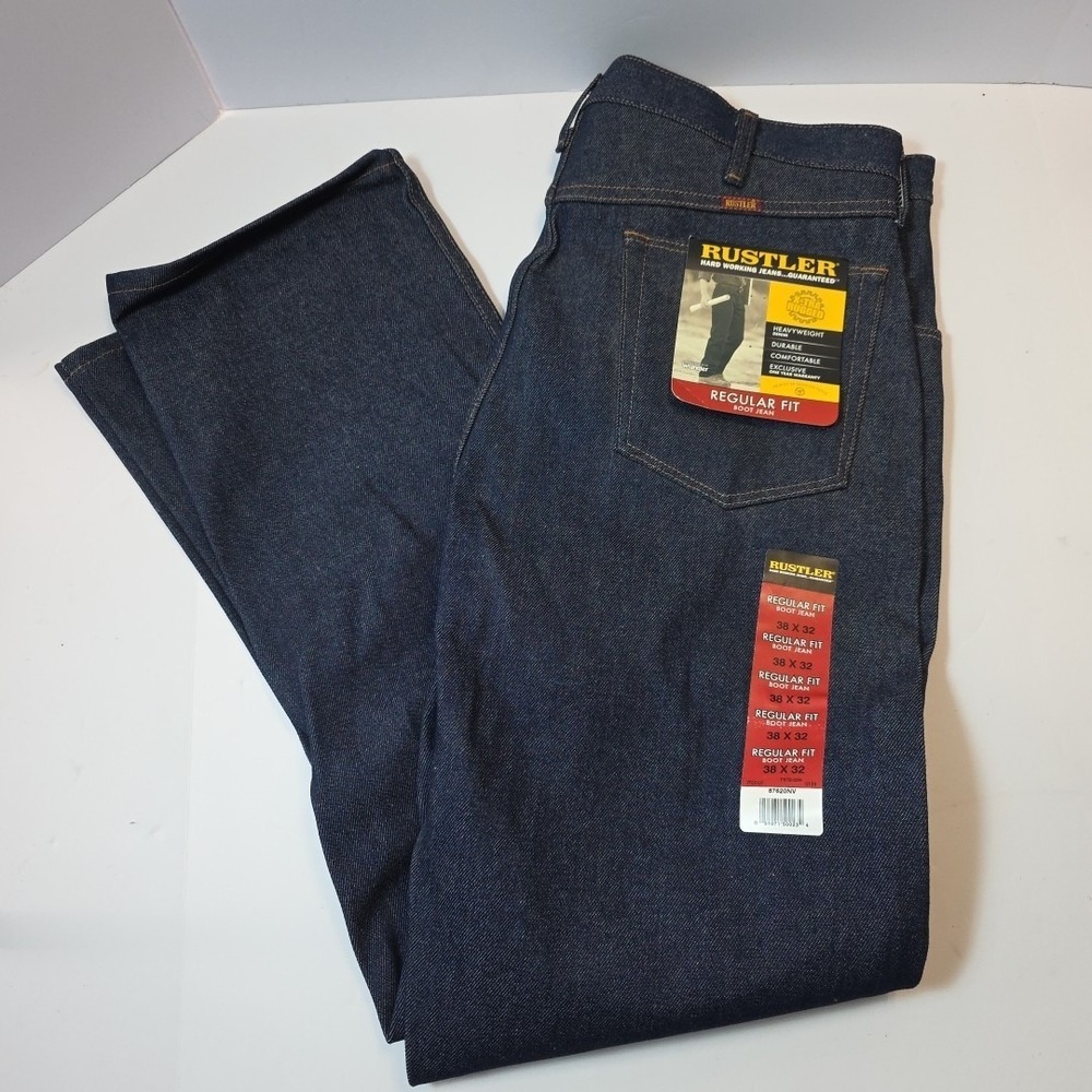 Rustler Jeans Mens Regular 38x32 Blue Boot Jean Dark Wash Denim Extra Rugged